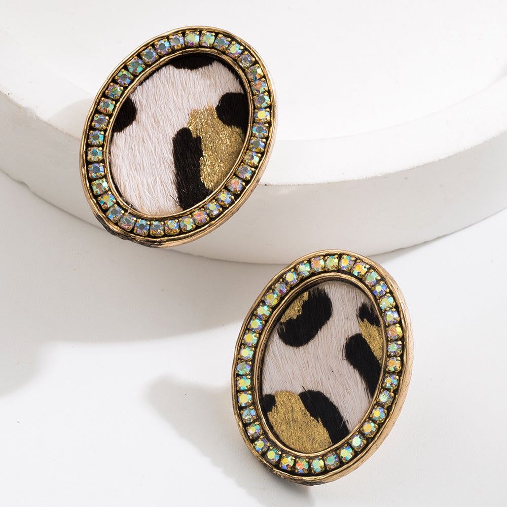 Wholesale Crystal Heart Leopard Print Diamond Earrings